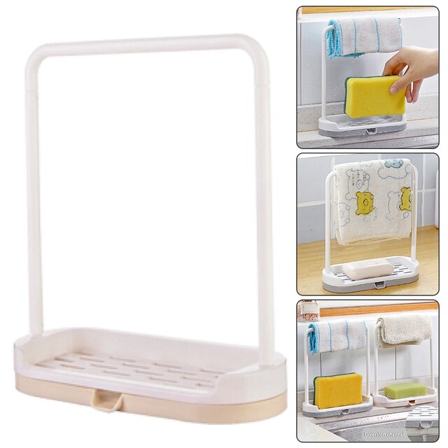 Kitchen Sink Countertops Clean Rag Rack Plastic Drain Wipes Sponge Racks Scouring Pad Storage Rack Cosmetics Storage Rack: white
