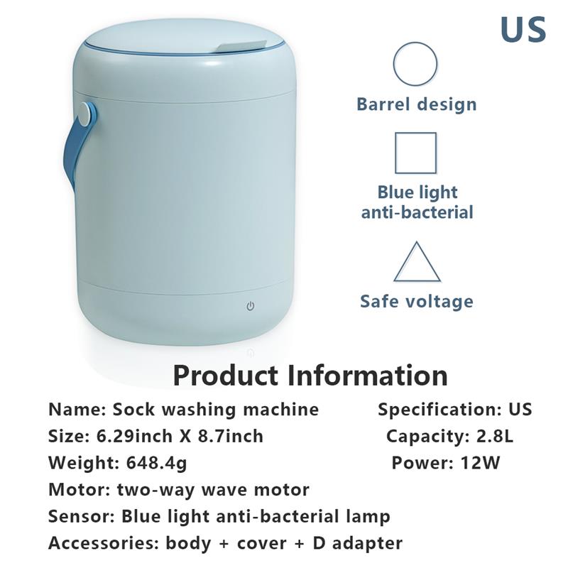 Desktop 2.8 Liter Washing Machine Portable Personal Underwear Laundry Washer Small Wash Travel Camping Cleaning Apartment Dorm: US Plug Blue
