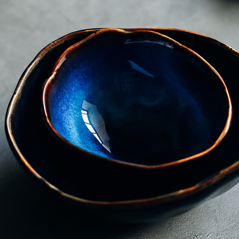KINGLANG-plato de porcelana europea, cuenco profundo irregular, vajilla creativa, cuenco irregular, juego de platos, cuenco de fideos