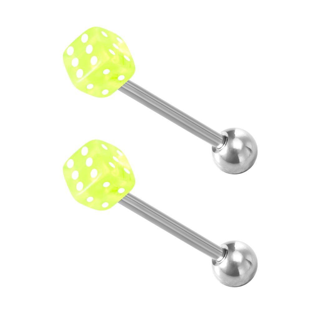 1 Paar Rvs Tong Piercing Sieraden Geluk Dobbelstenen Tong Ringen 14G Vrouwen Roestvrij Staal Tong Ring Bars barbell: Light Yellow