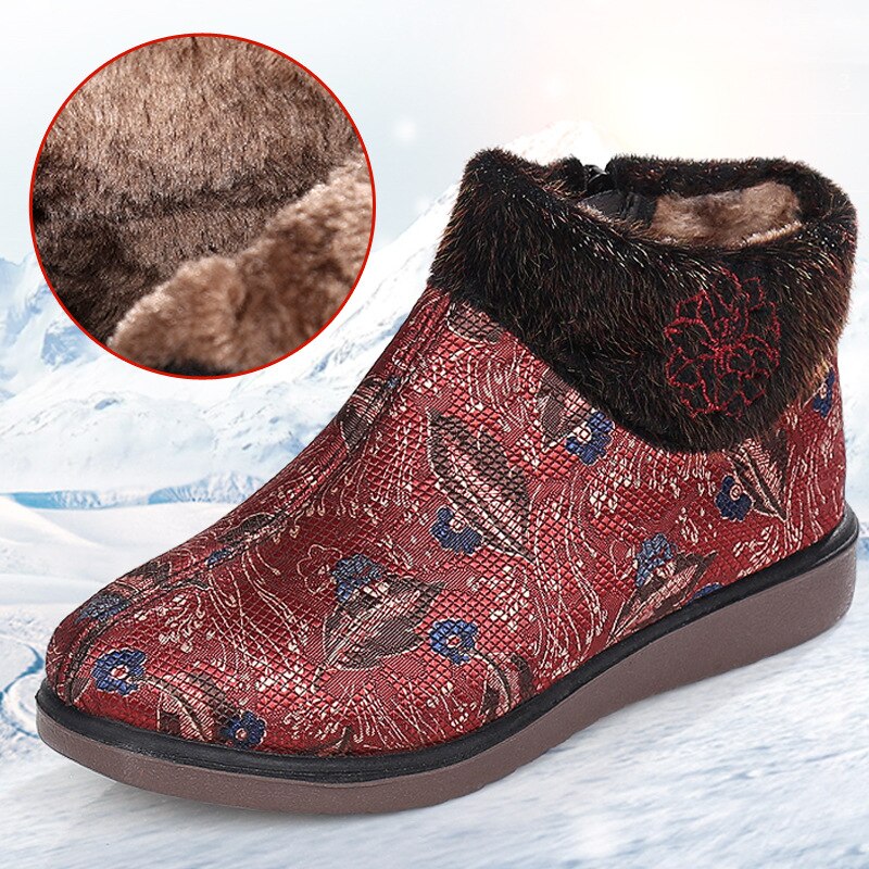 2021 sapatos para mulher botas de neve inverno quente pele grossa inferior botas quentes sapatos femininos: red / 36