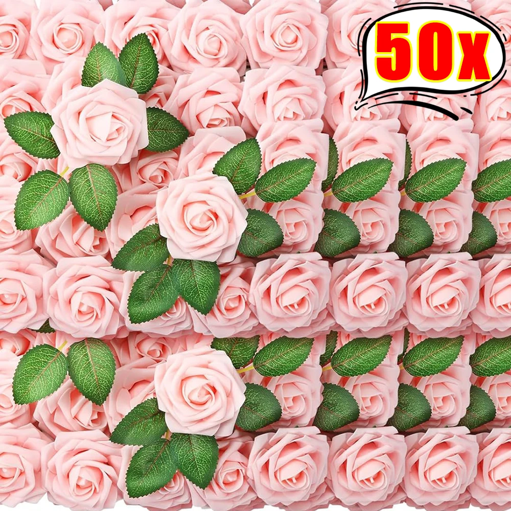 50/5 Uds. De rosas artificiales de espuma Multicolor, rosas falsas para bricolaje, ramos de de boda, arreglos de centros de mesa, decoraciones para el hogar