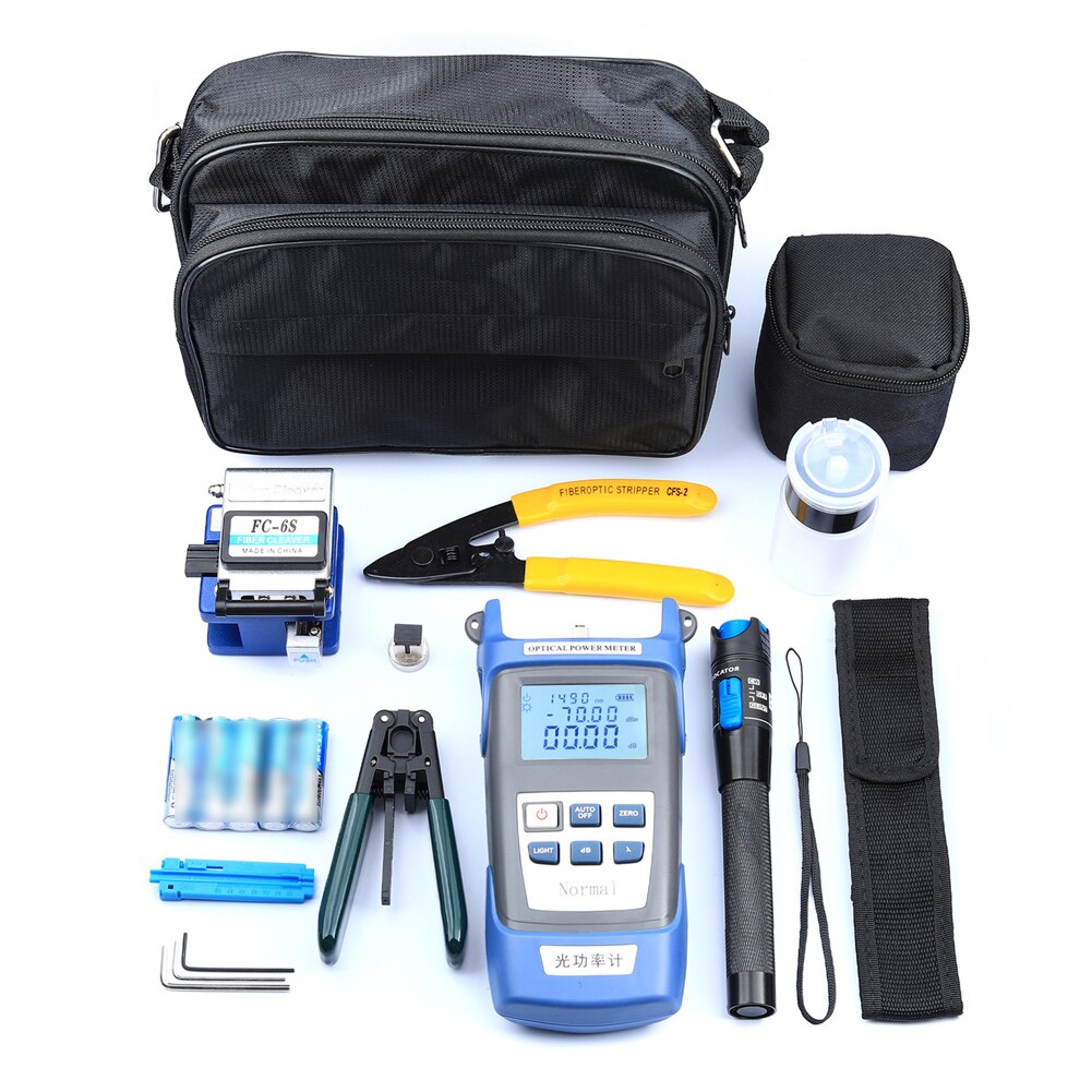 Fiber Optic FTTH Tool Kit Optical Power Meter Fiber Cleaver Wire Stripper Optical Fiber Cold Connection Tools Set &amp;Storage Bag