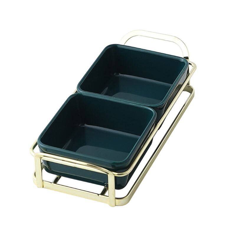 Ceramic Sauce Dish Divided Dipping Bowl Tray Condiment Dish Storage Tray for Kit QX2E