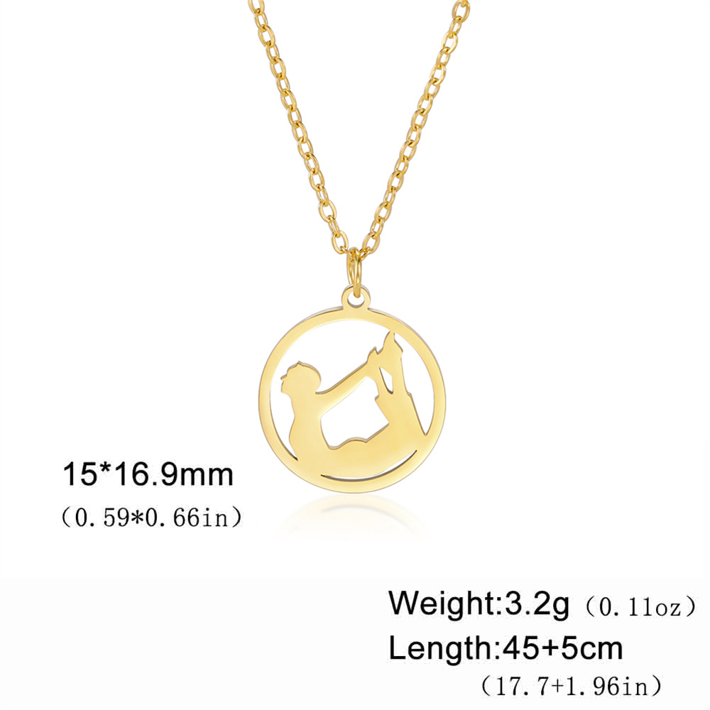 EUEAVAN-collares con colgante redondo para gimnasia rítmica, bailarina, para mujeres y niñas, collar de Yoga para gimnasta de acero inoxidable, joyería deportiva: PLATEADO