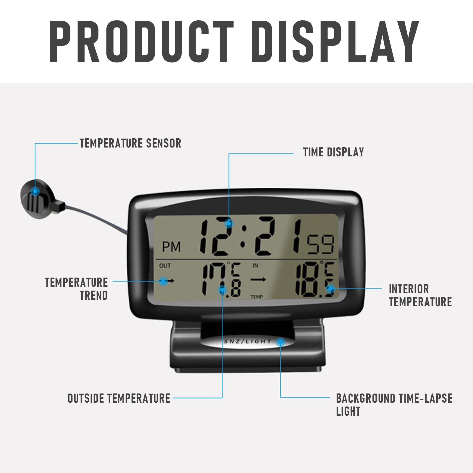 LED backlight Thermometer Digital Alarm Clock Auto Vehicles Temperature Gauge Car Electronics Car Clock Dashboard Clock