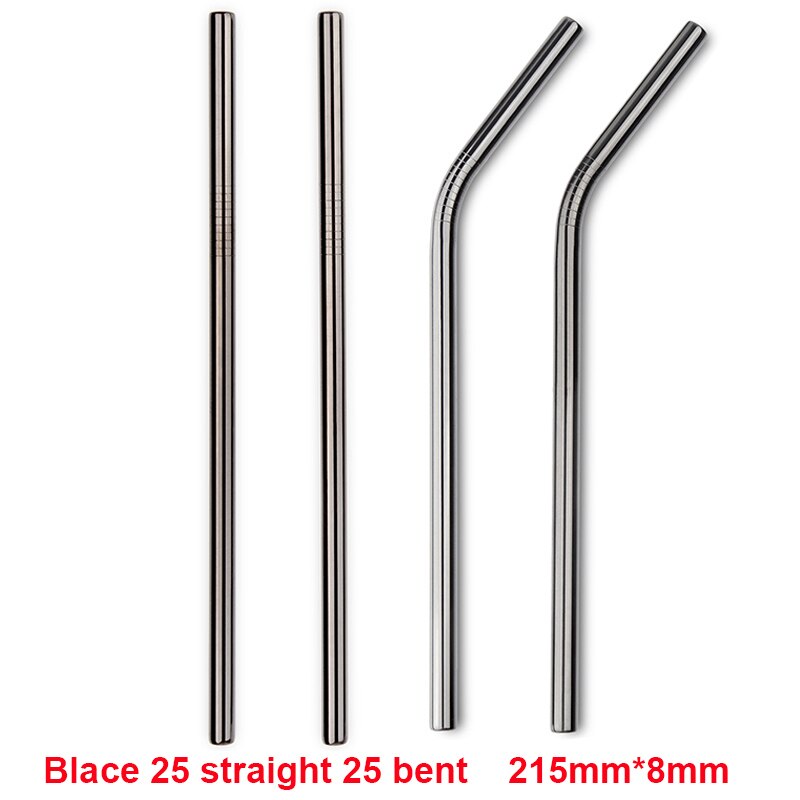 Metal sugerør 50 stk/parti genanvendelige rustfrit stål sugerør øko-venlige drikkerør 215mm*8mm lige bøjede sugerør til drink: Sort 50 blandet