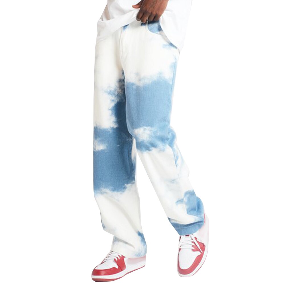 Colorido tie dye calças dos homens em linha reta perna jeans casual masculino calças soltas plus size denim calças hip hop