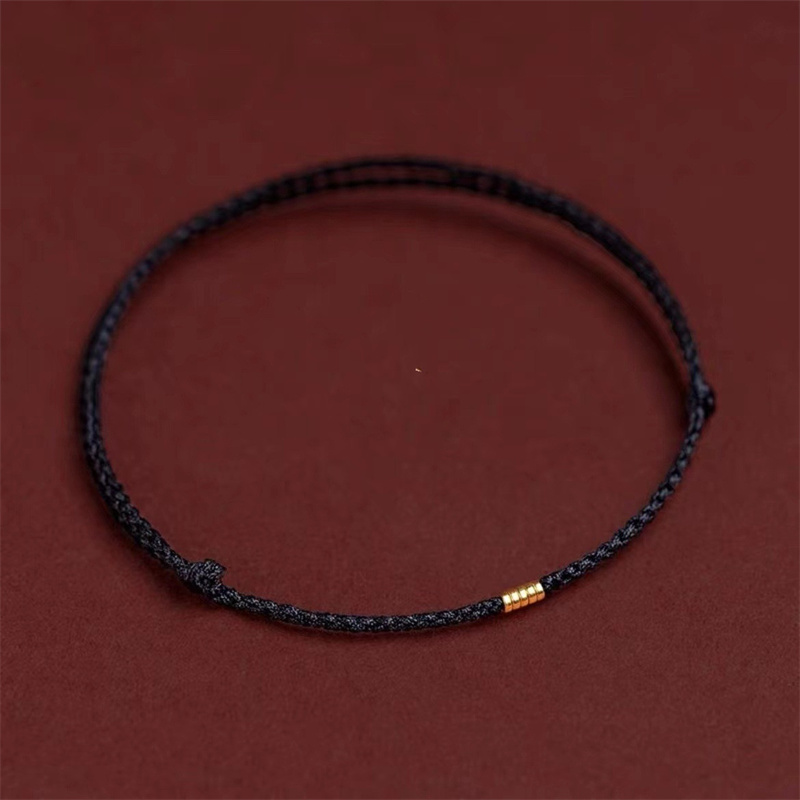 Handgemachte Gold Farbe Perlen verrotten Seil Glück Armreifen Länge Einstellen Kreis Charme Armbänder für Frauen Männer Liebhaber: Schwarz / Hellgelb Gold Farbe