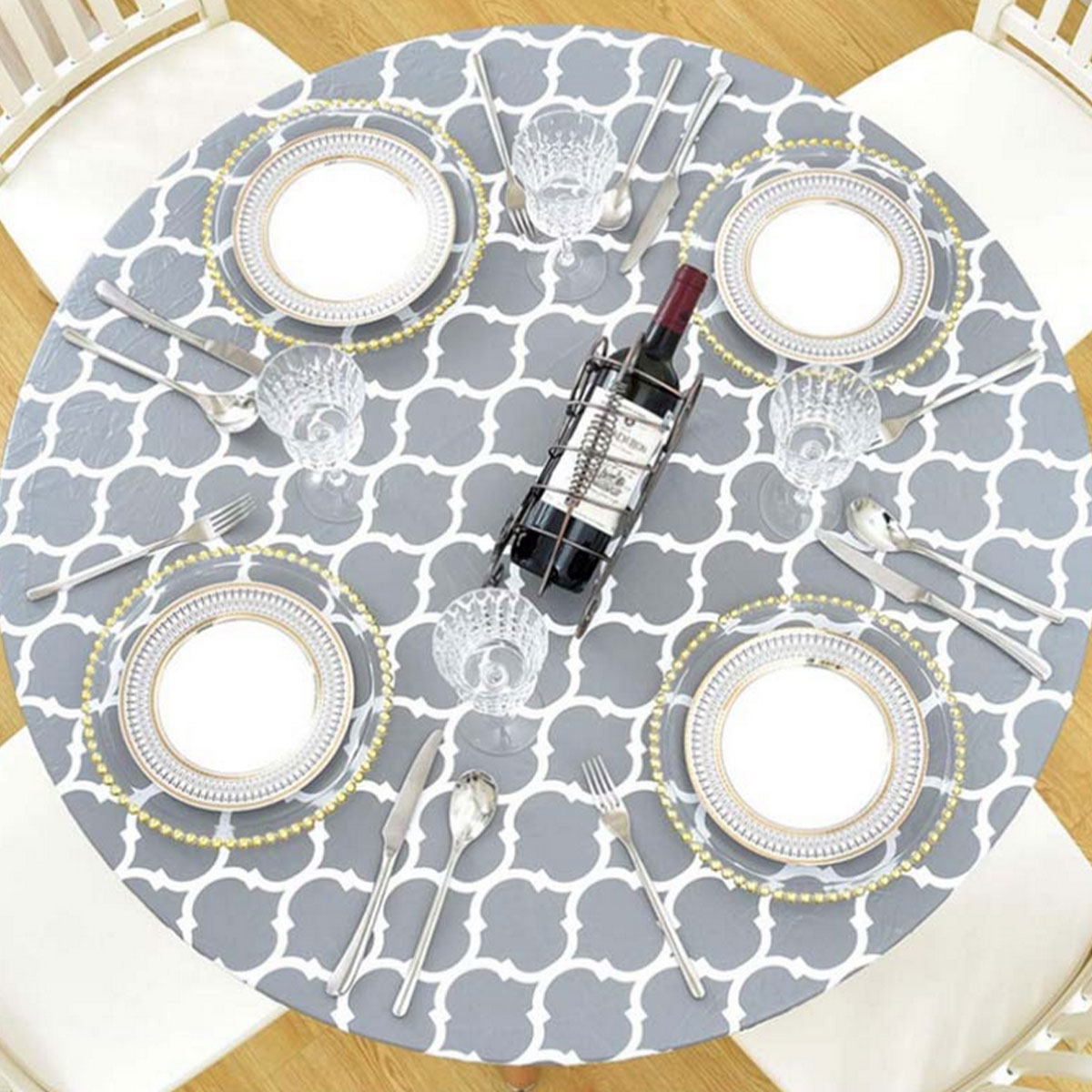 Elastic Edged Vinyl Fitted Tablecloth Flannel Backed & Elastic Edge Table Cover Indoor Outdoor Round Fitted Vinyl Table Cloth