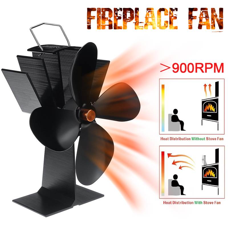 4 Blade Warmte Aangedreven Kachel Fan Zwart Haard Fan Brander Eco Vriendelijke Stille Ventilator Thuis Haard Ventilator Efficiënte Warmteverdeling