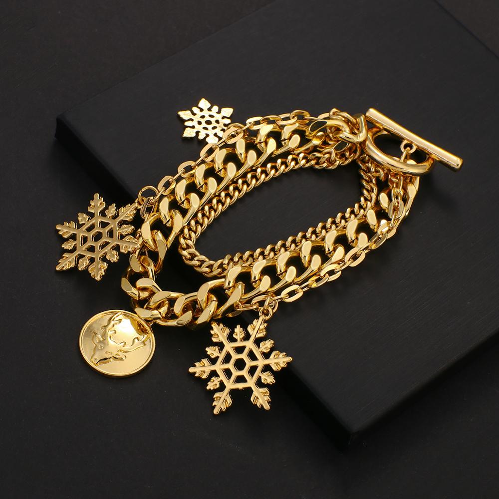 Flashbuy Christmas Gold Color Chain Bracelet Personality Snowflake Elk Multilayer Charms Bracelets For Women Accessories