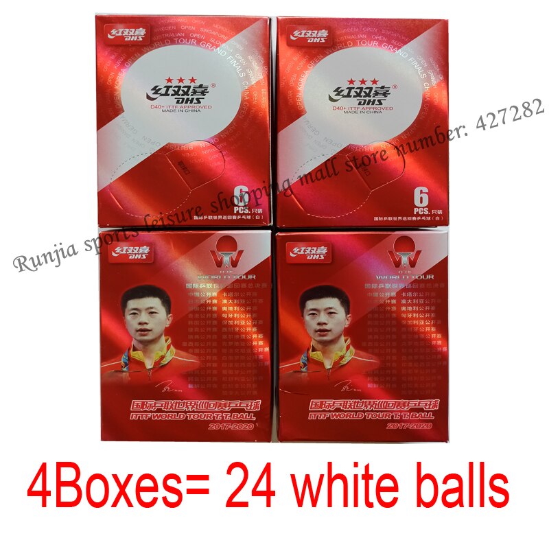 DHS-pelotas de tenis de mesa originales DHS D40 + ITTF WORLD TOUR 3 estrellas (doble ABS con 3 estrellas), raqueta de Ping Pong de plástico,: 4boxes