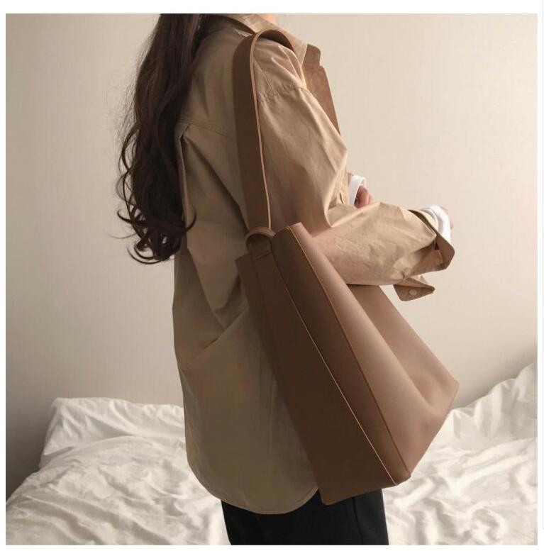 Bucket bag, eenvoudig, groot, pu-leer, een schoudertas voor dames, dames, samengestelde tas, casual bruin/zwart q-djuy 1