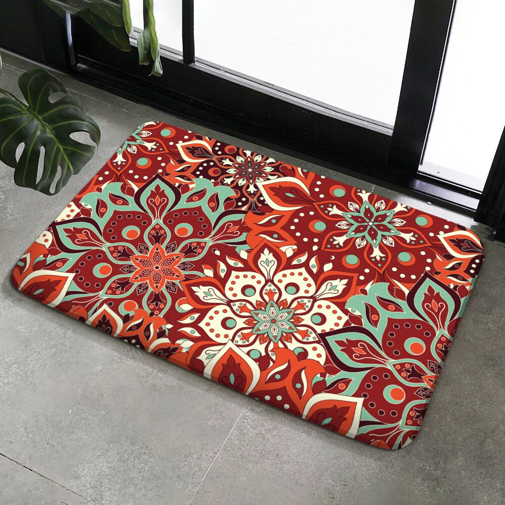 Mandala Rode Bloem Patroon Tapijt Antislip Bad Deken Mat Zachte Pluizige Flanel Tapijt Voor Woonkamer slaapkamer Decoratieve
