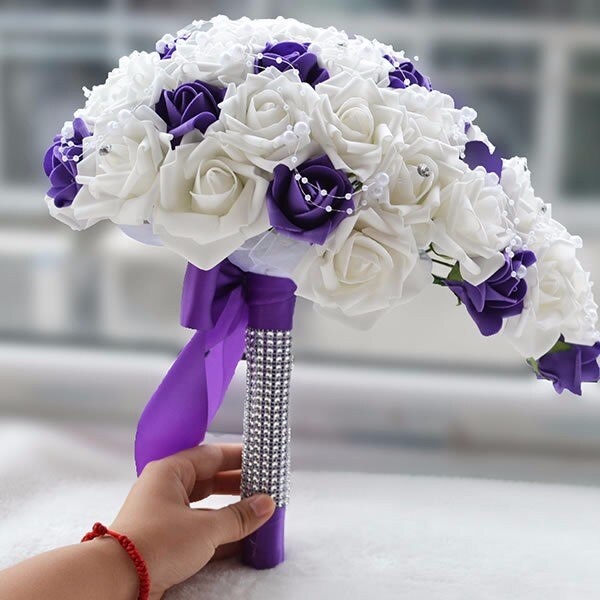 Ramo De novia De cristal blanco púrpura, boda occidental, goteo De flores, ramo De novia, broche De cascada