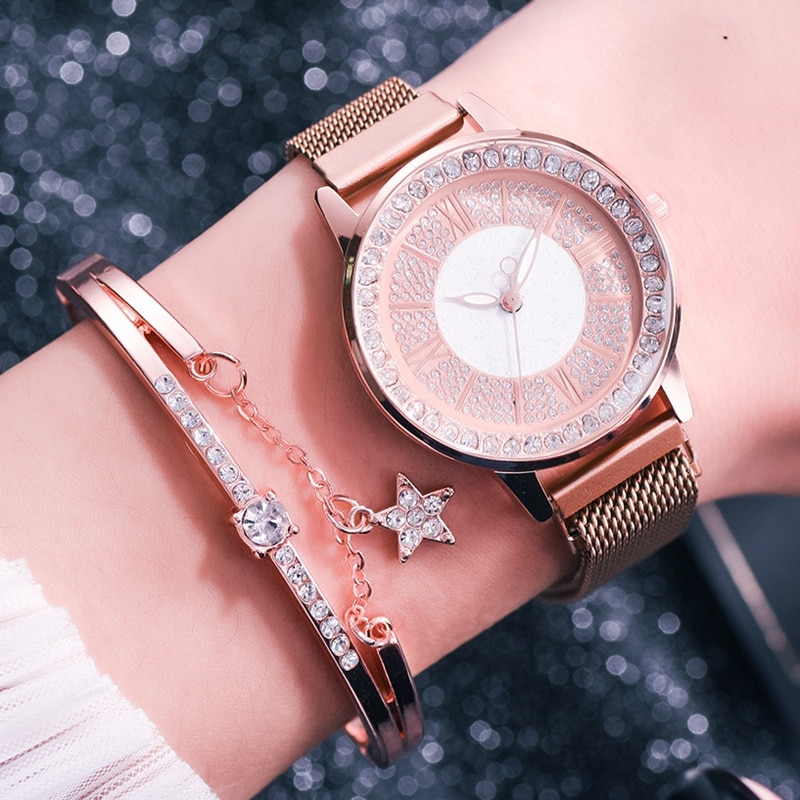 Dames leren sporthorloges quartzhorloges dames polshorloge dameshorloge met strass en armband