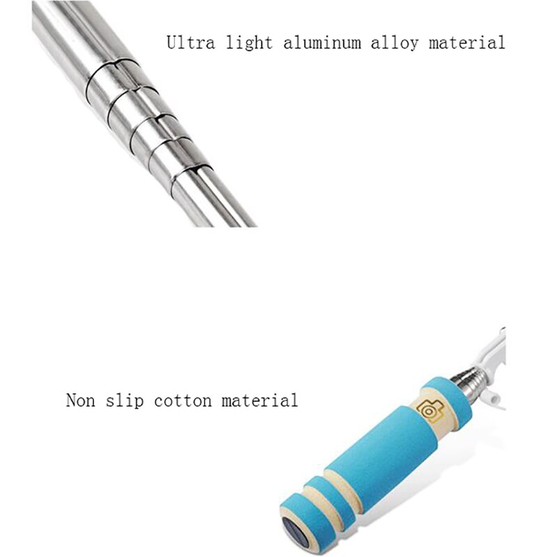 Mini selfie stick med knapptrådad bomullsmaterial handtag monopod universal för mobiltelefon