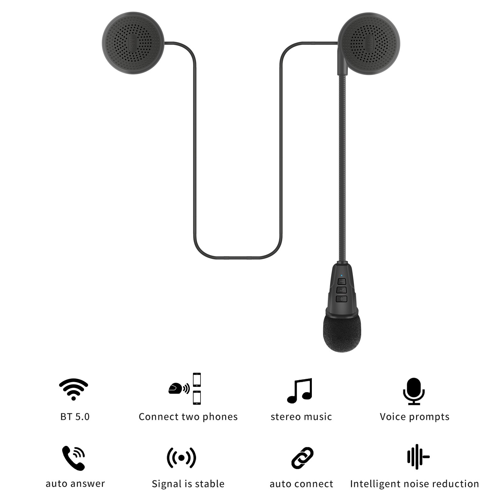 Motocykl M8 kask słuchawki Bluetooth kompatybilny 5.0 stereofoniczny z mikrofonem głośniki z redukcją szumów domofon słuchawki bezprzewodowe