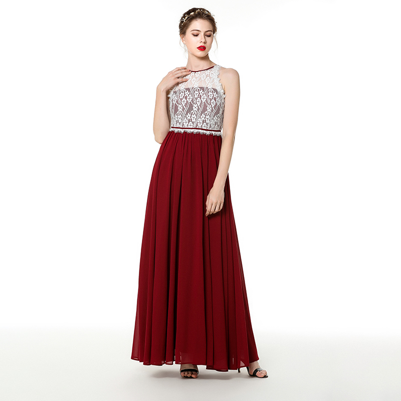 Chiffon Bridesmaid Dresses with Lace Cap Sleeves Burgundy
