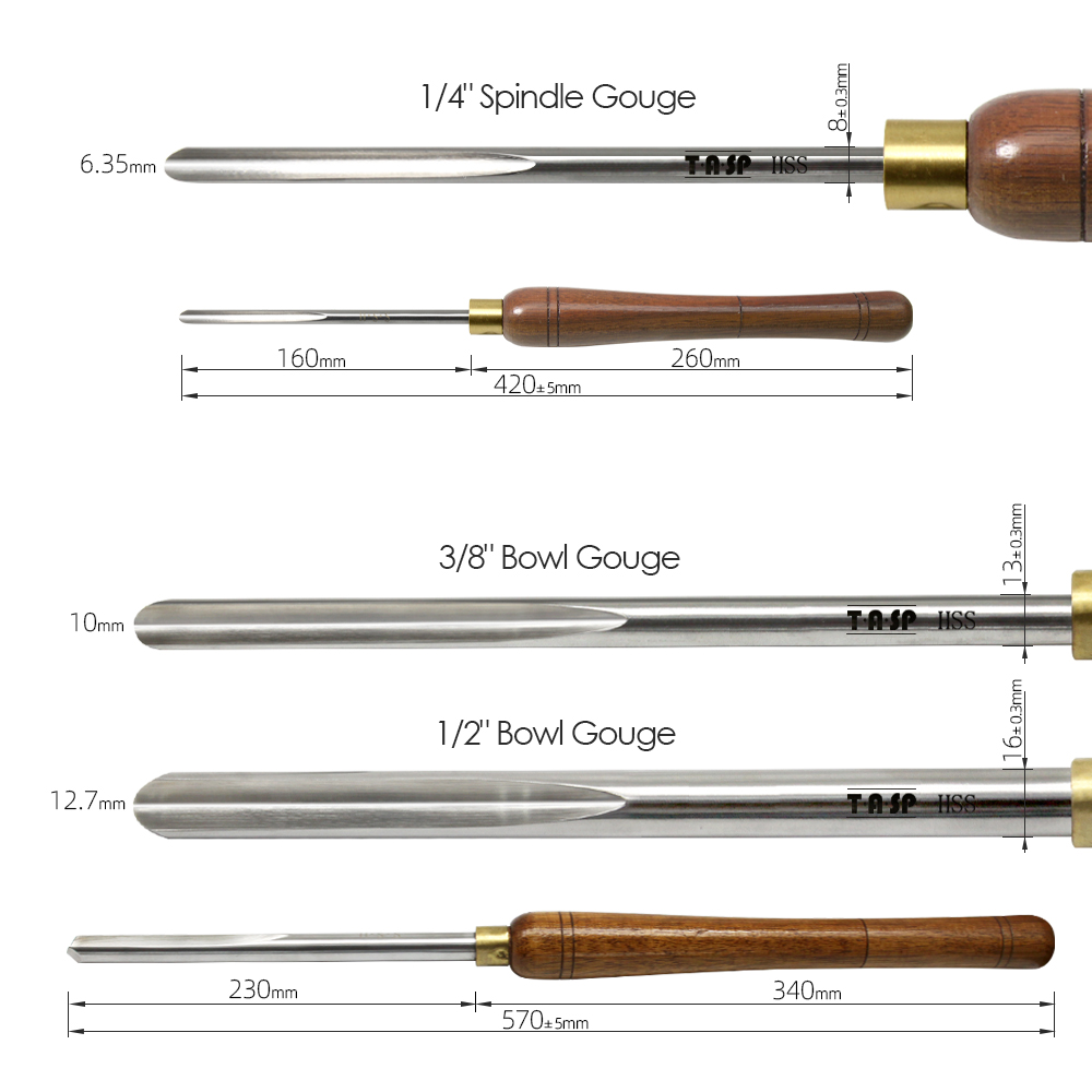 TASP HSS Wood Turning Chisel Spindle Bowl Gouge Woodturning Tools Lathe Accessories with Walnut Handle for Woodworking Hobbies