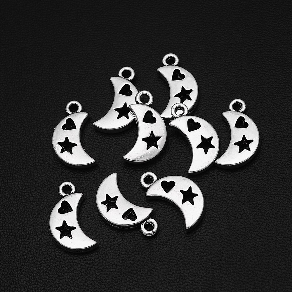 15 Stks/partijen 10X17Mm Antiek Zilver Plated Crescent Moon Charms Sterren Hart Hangers Voor Diy Creatie Sieraden Maken accessoires