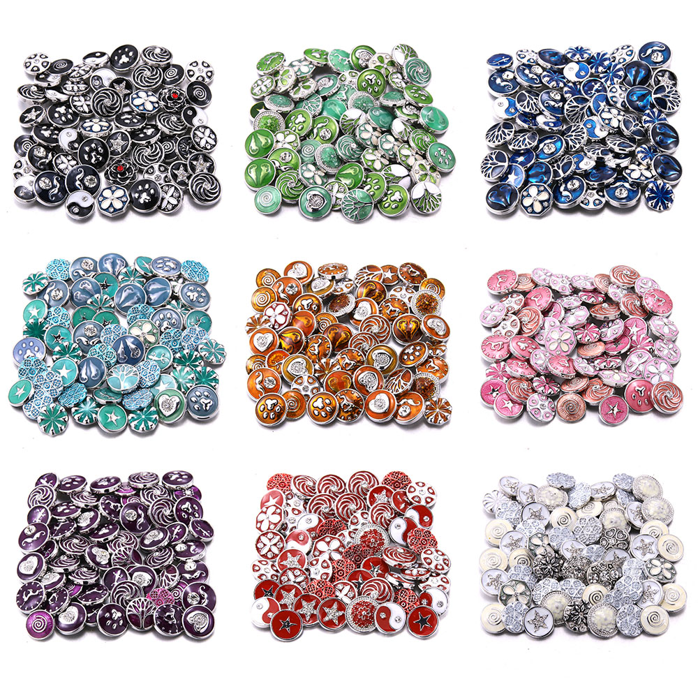 Lot de 10 boutons à pression en métal pour Bracelet, Style, mélange de bijoux, 12mm, strass fleur, Mini boutons pression pour Bracelet
