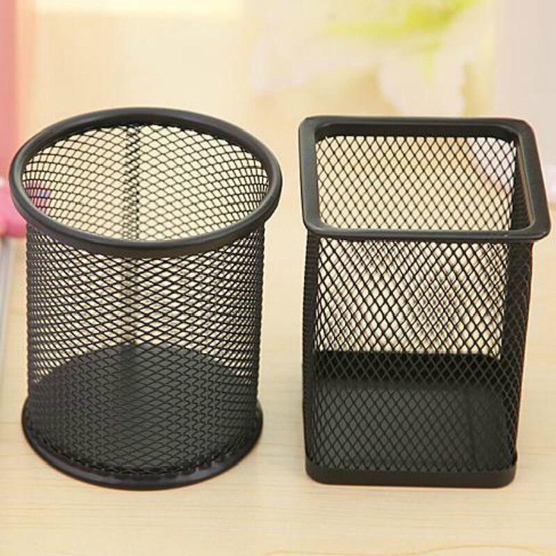 1Pcs Pen Holders Desk Organizer Pen Pencil Holder Storage Tray Desktop Office Metal Mesh Black Hollow Out Container Desktop Tool