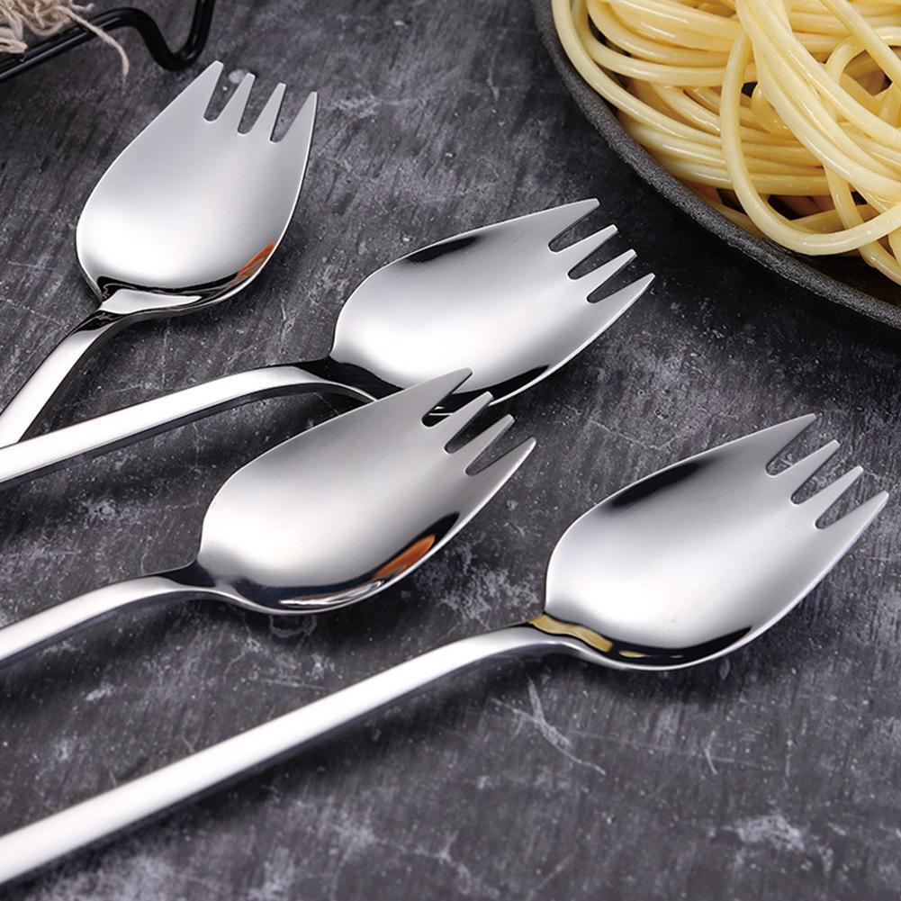 Cuchara tenedor con mango largo para ensalada, cuchara reutilizable de acero inoxidable para Picnic, vajilla deportiva, cucharas doradas de acero para el aire libre, postre W7J0