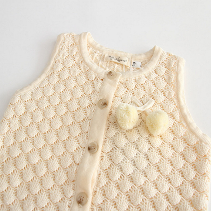 Pull en laine pour fille et garçon, col en v, couleur unie, point ouvert, bouton à pompon, tricot, manteau pour enfants, automne , E9301