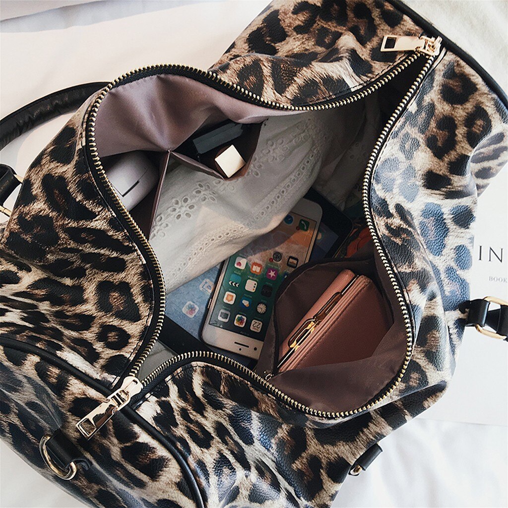 Frauen Schlinge Schulter Handtasche Große Kapazität Leopard Crossbody Reisetaschen PU Leder Wochenende Duffel Umhängetasche # L20