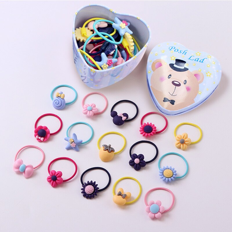 20 pièces/lot nouvelle boîte emballé filles mignon dessin animé élastique bandes de cheveux chapeaux chouchous bandes de caoutchouc bandeaux accessoires de cheveux