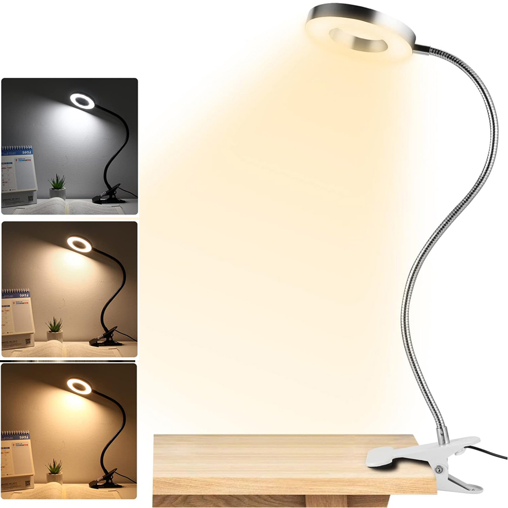 LED-leeslampen 360° ° Flexibele zwanenhals dimbare tafellamp clip op binnenslaapkamer oogbescherming bureaulamp boekklemlamp