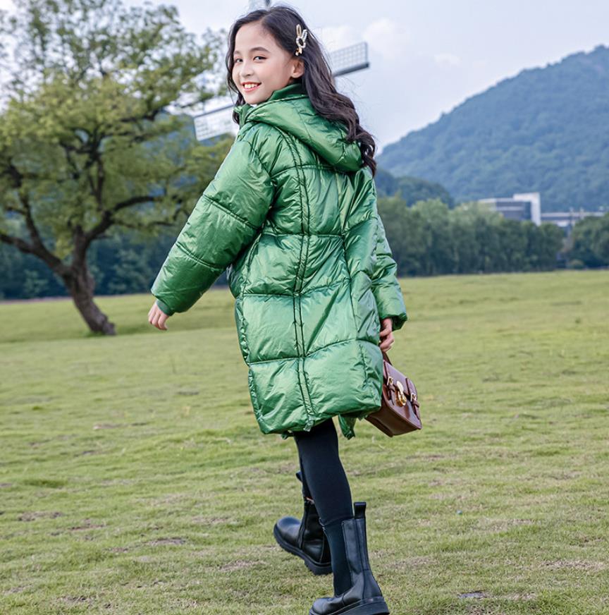 Casacos soltos de inverno para crianças, jaquetas brilhantes fashion para meninas roupa engrossada com capuz jaqueta infantil 4-16y wsvermelho