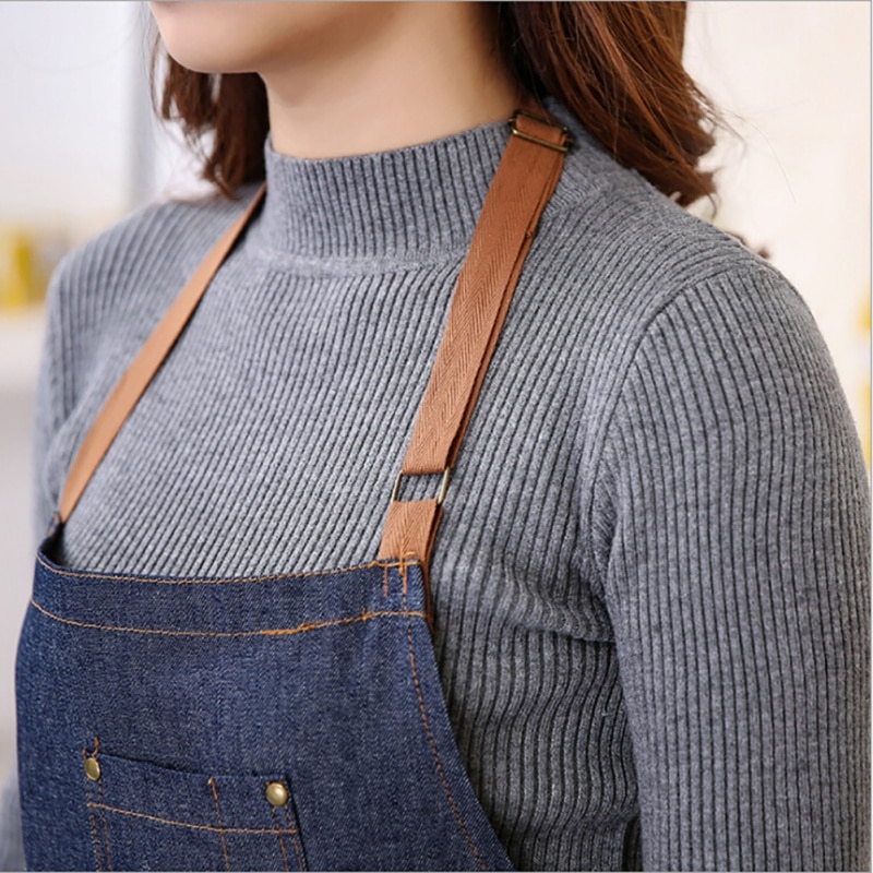 Denim Avental Antifouling Avental Unisex Adulto Aventais para Mulher Homens Simples Senhora Restaurante Cozinha que Cozinha o Avental de Cozimento Barista