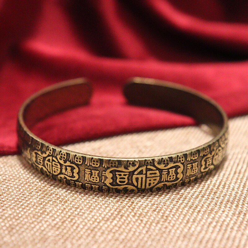 Nepal handgjorda vintage mässingsarmband sex-ord mantra män och kvinnor tibetanska buddhistiska sutra graverade lucky open armband smycken: Armband i