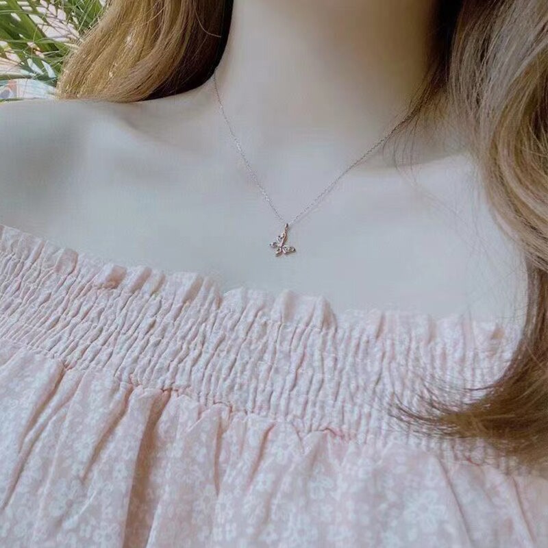 925 silber Rose Gold Farbe Spitze Schmetterling Anhänger Halsketten für Frau Mädchen Bling Halskette Feine Halsreif Hochzeit Silber Schmuck