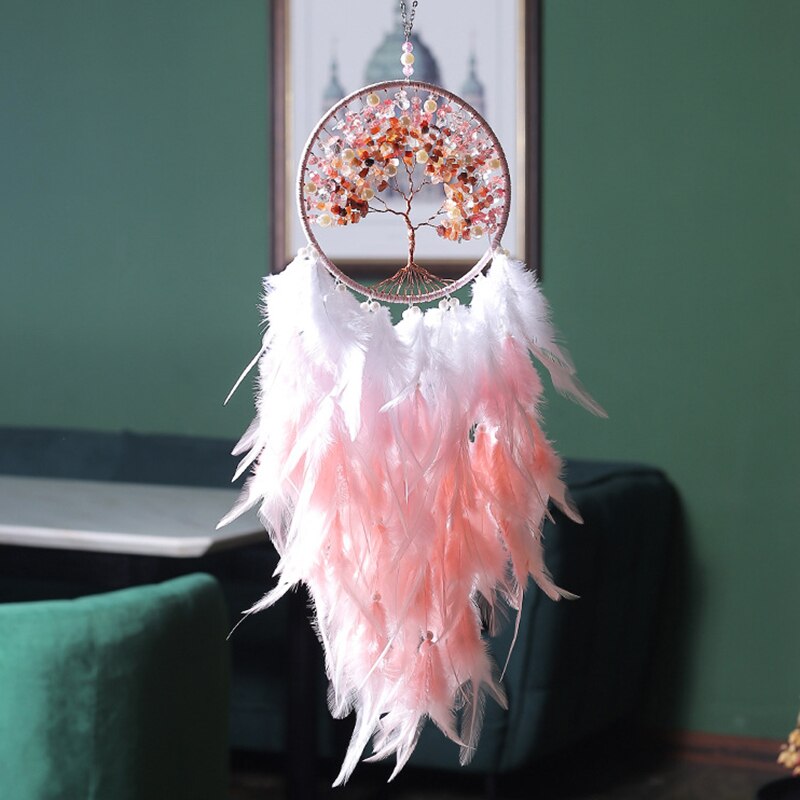 Moderne Stijl Handgemaakte Weave Dromen Catcher Pendantcolorful Stenen Tree Of Life Dreamcatcher Decor Opknoping Meisje Room Decor: T without light