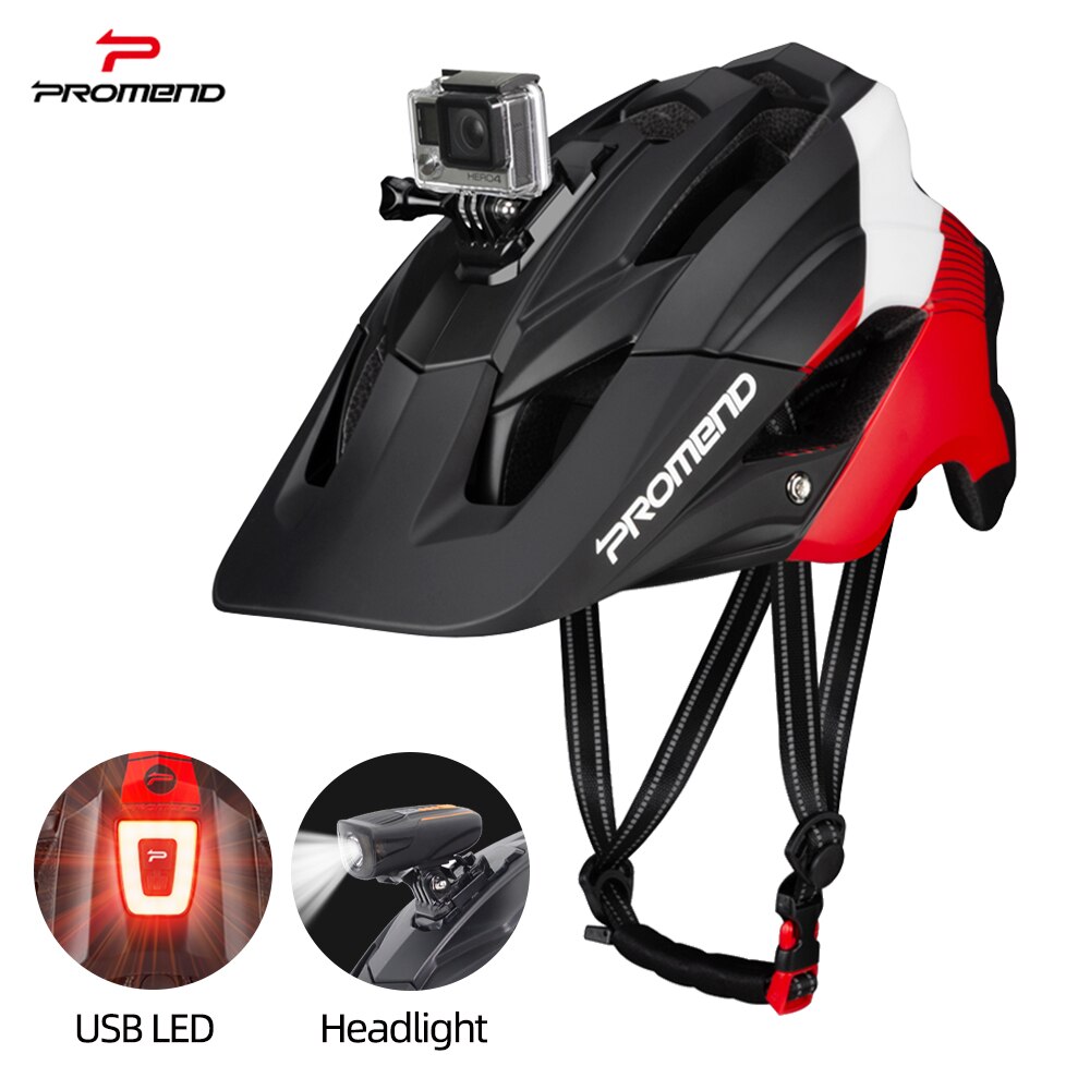 PROMEND – casque de vélo de descente, lumières LED, gopro, support de caméra, pour cyclisme sur route, Sport de plein air, équitation, pour hommes