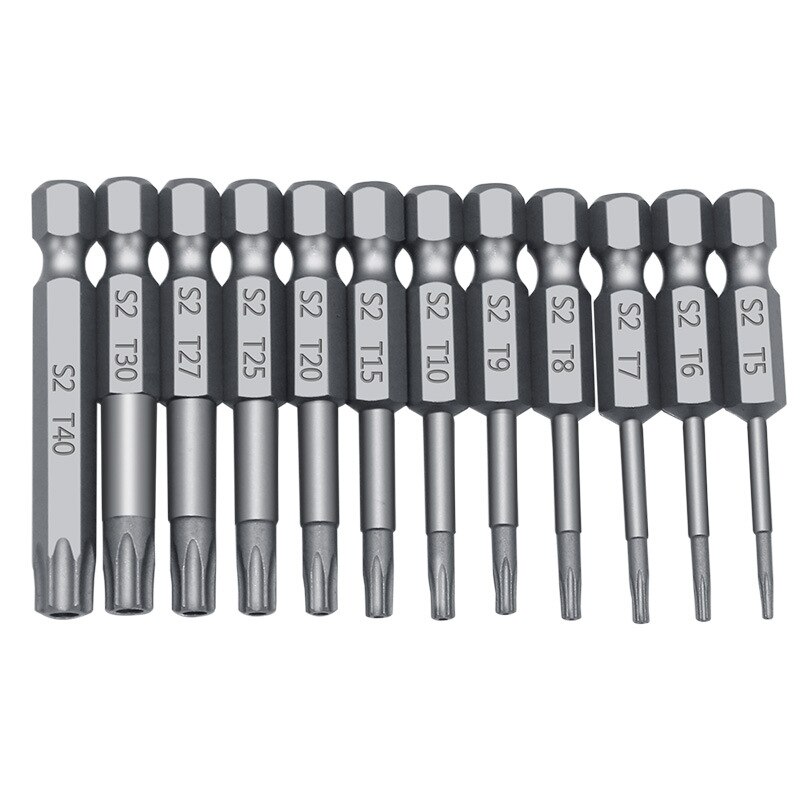 11Pcs 12Pc 50/75/100mm Security Bit Set Tamper Proof Screwdriver Drill Bit Screw Driver Bits Torx Flat Head 1/4" Hex Driver Bits