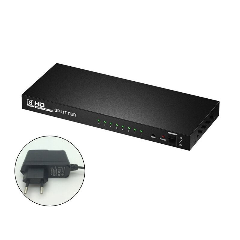 1x8 8 Ports HDMI Powered Splitter One Input To Eight Outputs 1080P/60HZ Black HDMI Display Adapter Multiple Monitors