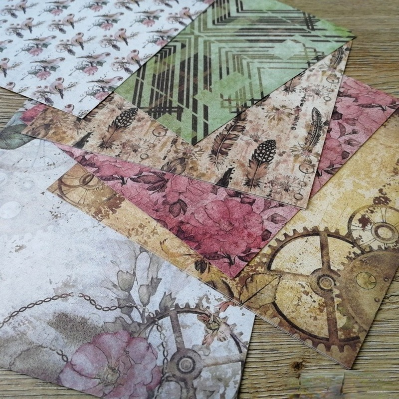 Confezione di scrapbooking in carta con motivi mistico viaggio, sfondo artigianale fatto a mano, stampato su un assolo lato