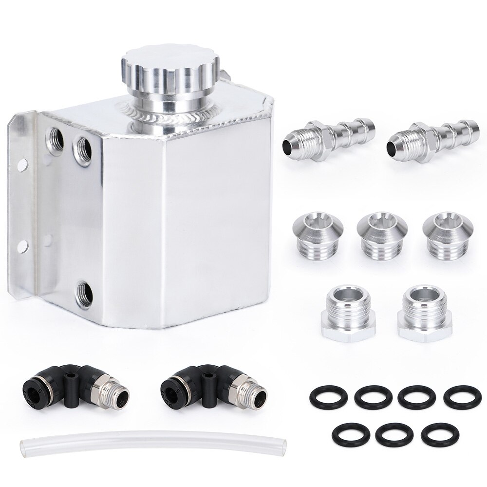LZONE - Universal 1L Aluminum Oil Catch Can Reservoir Tank With Drain Plug Breather Oil Tank Fuel Tank JR-TK57: Silver