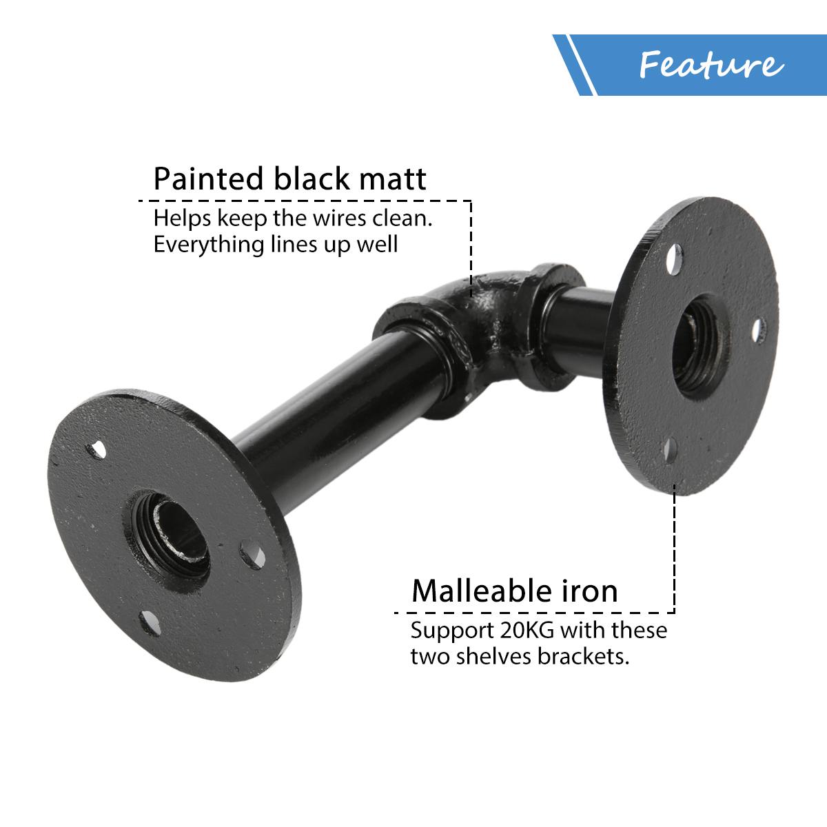 Industriële Pijp Zwart Ijzeren Pijp Beugel Muur Drijvende Opslag Plank Rek Ondersteuning Frame Beugel Home Improvement Hardware 2 Stuks