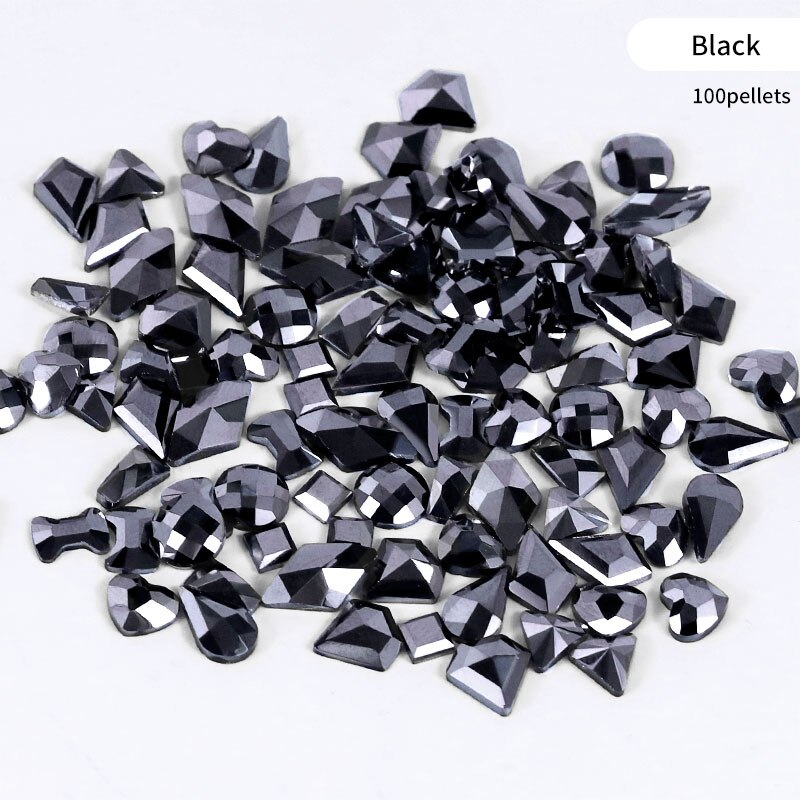 Mixed 100Pcs Nail FlatBack Super Glitter Crystal AB Rhinestone Bright Black Nail Art Rhinestones Stone DIY Manicure Decorations: Black