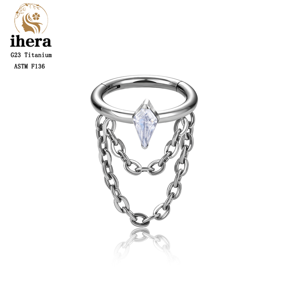 Pendientes de cadena para Piercing de titanio G23, aros de 16G, segmento con bisagras, cartílago del trago de la oreja, hélice, Concha, Daith Pierc, anillo, joyería para el cuerpo: Negro / Rodio plateado