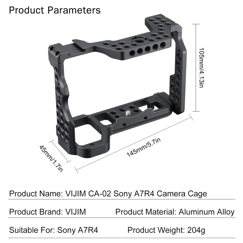 A7R IV Aluminum Alloy Camera Cage for Sony A7R4 Sony A7R iv w/ Cold Shoe Mount Arri Positioning Hole 1/4 3/8 Thread Handle Grip