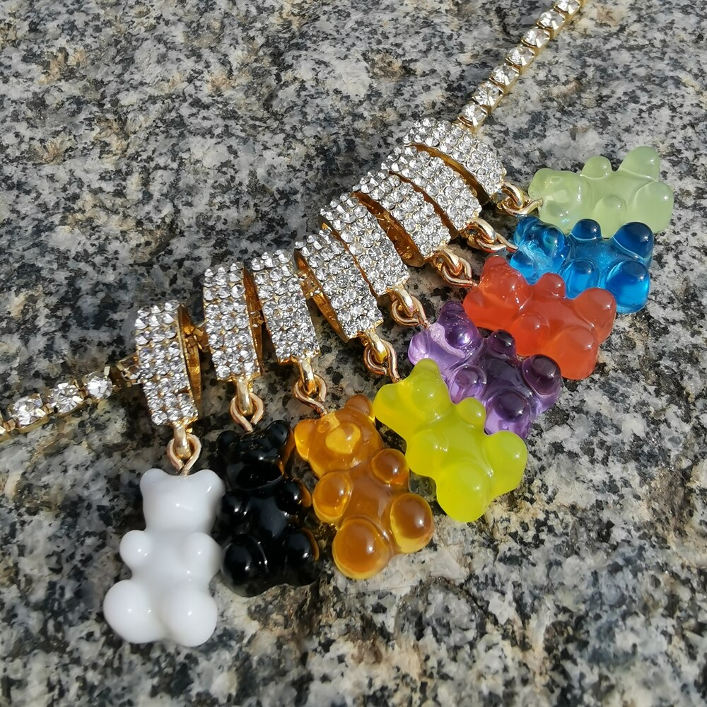 Verloren Dame Leuke Candy Kleur Beer Hanger Kettingen Strass Ketting Voor Meisjes Vrouwen Sieraden