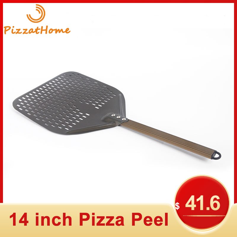 Pizzathome 14/13/12 Inch Geperforeerde Pizza Schop Rechthoekige Pizza Peel Aluminium Antislip Handvat Pizza Peel Verwijderbare Pizza tool