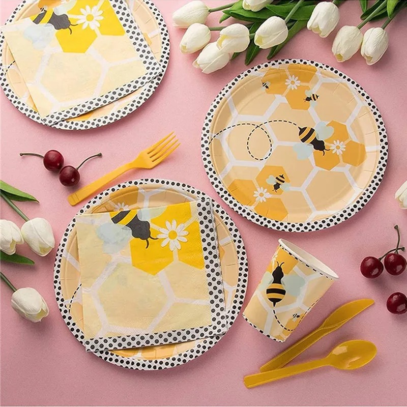 Cute Bumble Bee Honey Bee Party Decorations Cake Topper Banner Balloons Tablecloth For Kids Happy Birthday Party Supplies Decors